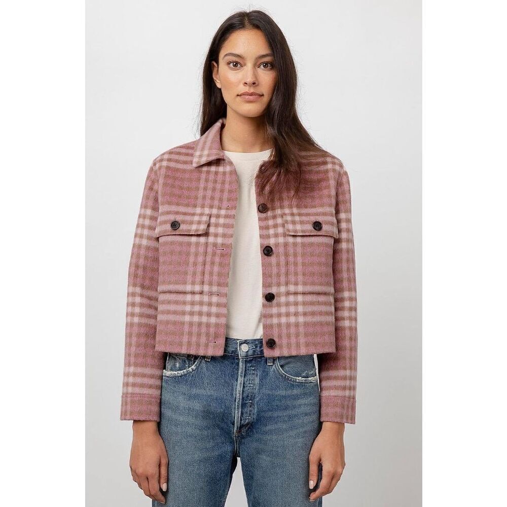 Rails Steffi Plaid Jacket‎ size XL Mauve Pink Cream Sepia Wool Blend